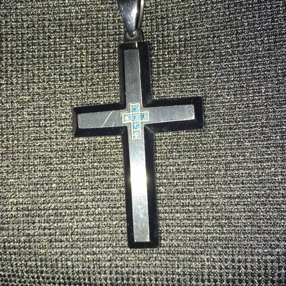 Stainless Steel Men’s Black Cross with Sapphire